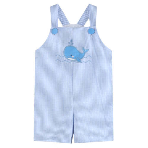 Blue Gingham Whale Overall Shortalls 12-18M