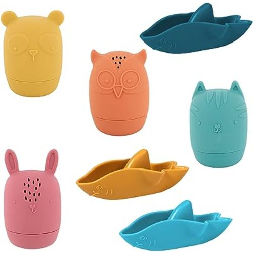Luter 7pcs Colorful Silicone Animal Bath Toys for Toddlers, Cute & Fun Bathtub Water Toys with Spray & Squeeze Function