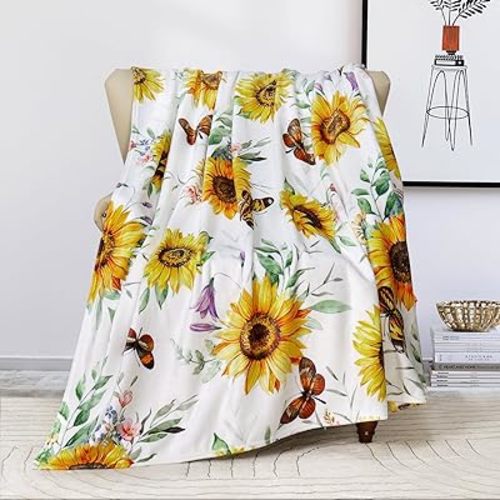 Sunflower Blanket Gifts for Women, Sunflower Gifts Throw Blankets, Floral Flower Butterflies Throw Blankets for Adults Kids, Super Soft Flannel Blanket for Couch Bedding 50" X 60"