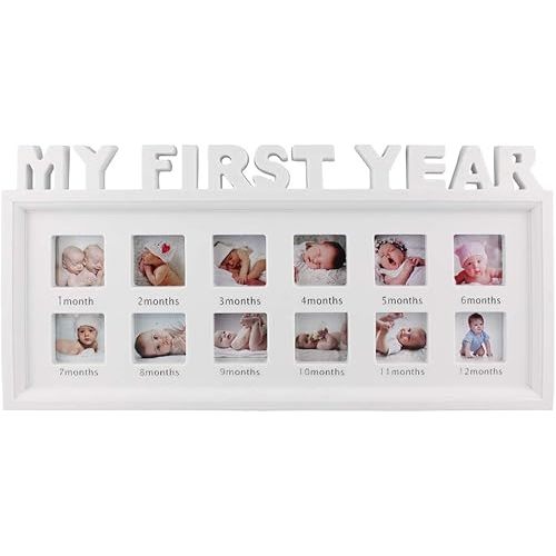 ESTAMICO My First Year Frame Baby Picture Keepsake Frame for Photo Memories, White