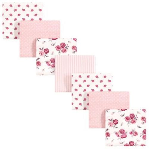 Hudson Baby Infant Girl Cotton Poly Flannel Receiving Blankets Bundle, Cream Rose, One Size