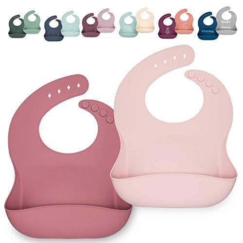 Ava + Oliver Silicone Bib Set - Adjustable Catch All Waterproof Bibs - Set of 2