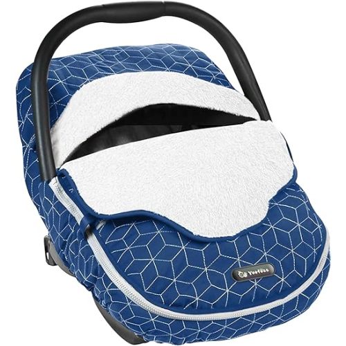 Yoofoss Baby Car Seat Cover - Winter Carseat Canopy Protects Baby from Cold Wind, Super Warm Plush Fleece Carrier Cover for Infant Boys & Girls (Blue)