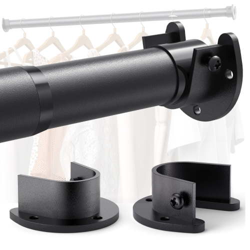 Supforce Closet Rods for Hanging Clothes,17-68in Stepless Adjustable Closet Rod,1.3in Diameter Heavy Duty Closet Hanging Rod, Matte Black