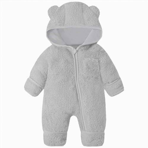 CAICJ98 Baby Newborn Bear Outfit Fleece Snowsuit Winter Clothes Coat Hooded Jumpsuit Warm Rompers for Baby Boys Girls (Grey,0-6 Months)