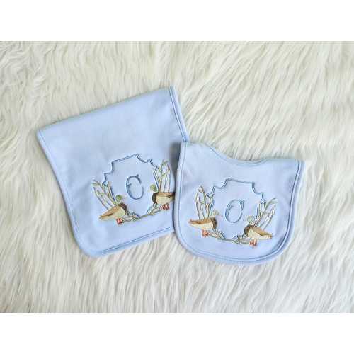 Embroidered Duck Bib and Burp Cloth