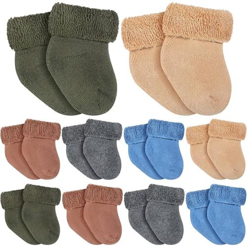 10 Pairs Preemie Baby Terry Cotton Turn Cuff Socks for Newborn Girls Boys - Nicu
