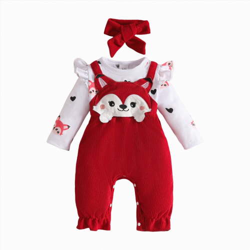 CAICJ98 Newborn Infant Baby Girl Clothes Fall Winter Long Sleeve Ruffle Romper Bow One Piece Jumpsuit Cute Outfits Red,Size 3-6 Months