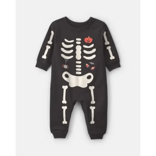 Baby Halloween Skeleton French Terry Long-Sleeve Jumpsuit - Black | Carter's