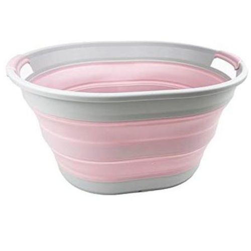 SAMMART Collapsible Plastic Laundry Basket 23L (6 Gallons) Grey/Pale Pink