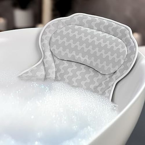 Bath Pillow Bathtub Pillow Back Neck Support Pillow, Spa Cushion for Tub, Relaxing Headrest Bath Pillow, Portable Washable Bathtub Accessories with 3D Air Mesh Thick Soft Bath Pillow (Deluxe)