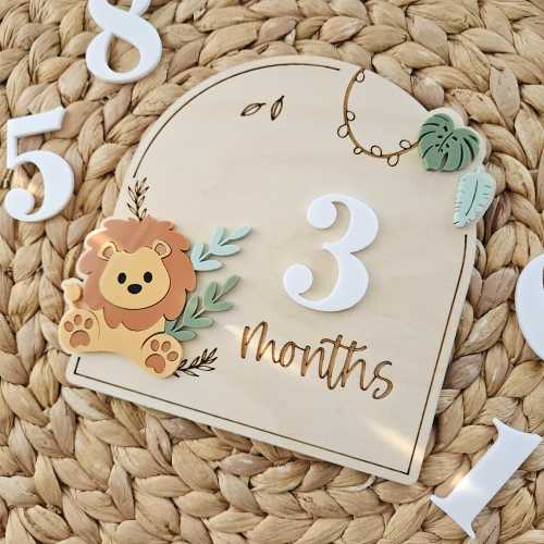Lion Jungle Safari Monthly Milestones | Baby Monthly Discs for Photos | Interchangeable Numbers Monthly Photo Prop Set | Baby Photo Prop