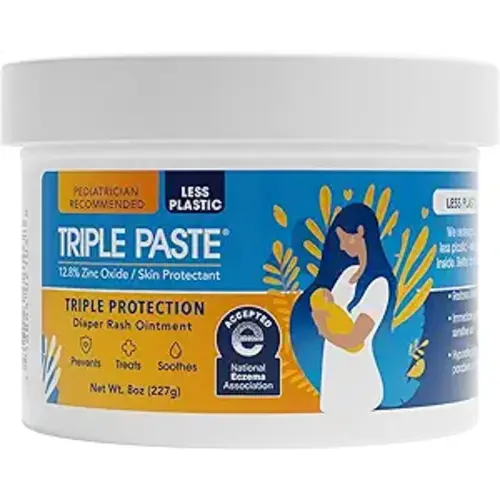 Triple Paste Diaper Rash Cream for Baby - 8 Oz Tub – Zinc Oxide Ointment Treats, Soothes & Prevents Diaper Rash, Pediatrician-Recommended Hypoallergenic Formula, Baby Essentials for Daily & Overnight