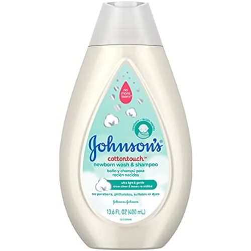 Johnson's Baby CottonTouch Newborn Body Wash & Shampoo, Gentle & Tear-Free, Made with Real Cotton, Gently Washes Away Dirt & Germs, Sulfate- & Paraben-Free for Sensitive Skin, 13.6 Fl Oz