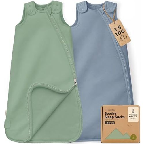 2-Pack Organic Baby Sleep Sacks, 100% Cotton 1.5TOG (Slate, 6-18M)