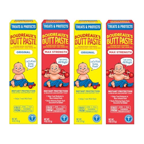 Boudreaux's Butt Paste Diaper Rash Ointment, (Original, & Maximum Strength) (2ea / 4oz) (Variety Pack)