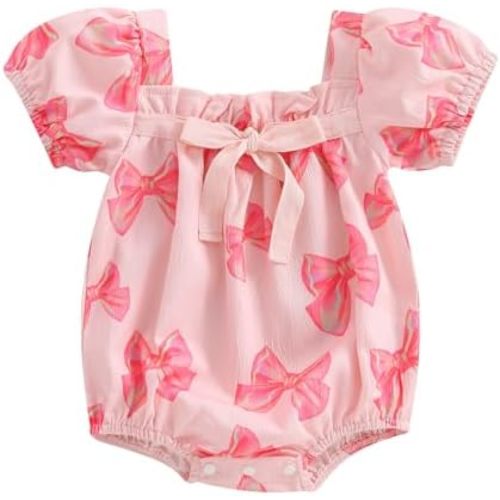 Kupretty Newborn Baby Girl Summer Clothes Vintage Floral Romper Square Neck Short Sleeve Bodysuit Jumpsuit