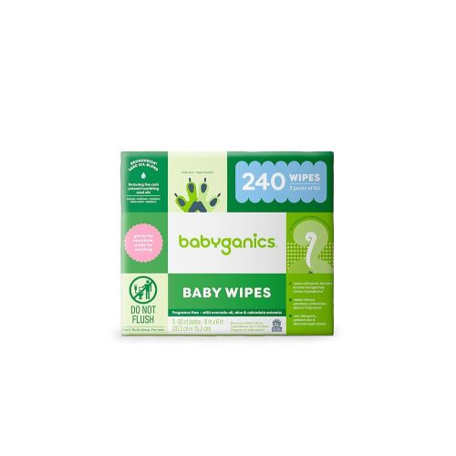 Babyganics Baby Wipes, Unscented Diaper Wipes, 240 Count, (3 Packs of 80), Non-Allergenic and formulated with Plant Derived Ingredients