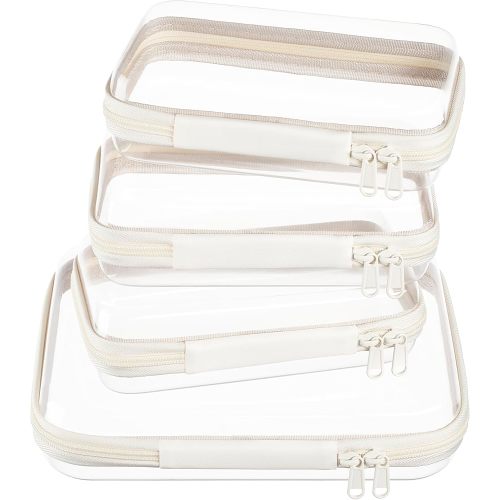 4 pcs Clear Zipper Pouches,Hard Shell Zipper Case, Toiletry Bag for Travel