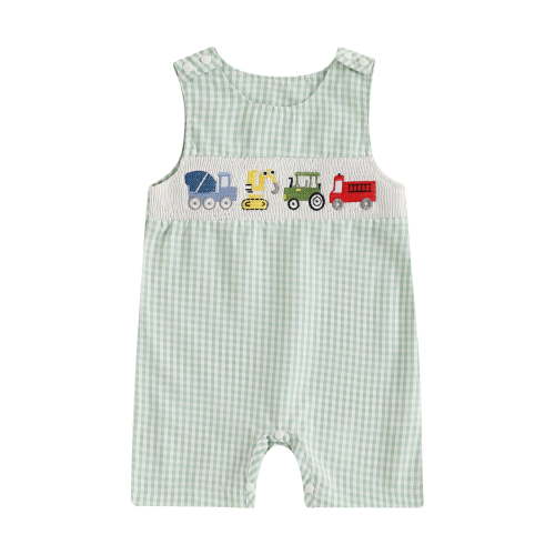 yocbz Baby Romper Newborn Clothes Boys Newborn Baby Boy Summer Clothes Truck Embroidered Romper Striped Short Sleeve Jumpsuit Infant Boy Outfit Light Green,6-12 Months