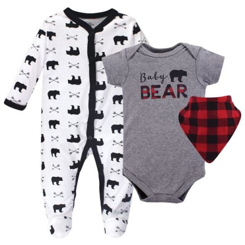 Little Treasure Baby Boy Sleep and Play, Bodysuit and Bib, Baby Bear, 3-6 Months