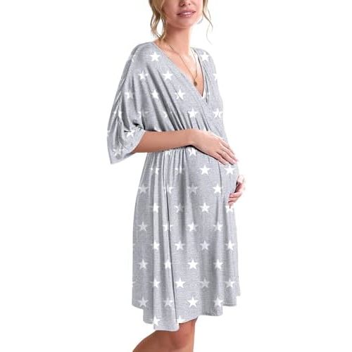 Ekouaer 3 in 1 Labor/Delivery/Hospital Gown Maternity Dress Nursing Nightgown Sleepwear for Breastfeeding