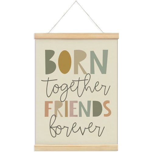 foedor Born Together Friends Forever Poster Hanger Frame,Nursery Kids Rainbow Wall Decor,Twin Baby Gifts,Friend Gift Sign Decor for Kids Room Nursery Bedroom,12x16 Inch