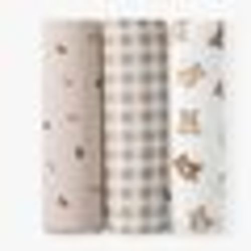Organic Teddy Bear Muslin Swaddle Set Of 3 , Multi