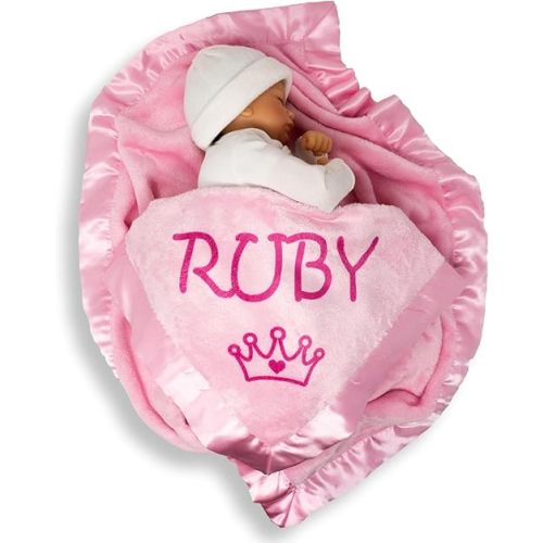 Custom Catch Personalized Princess Baby Blanket for Girl - Newborn or Infant Name Gift - Pink or Blue (1 Text Line)