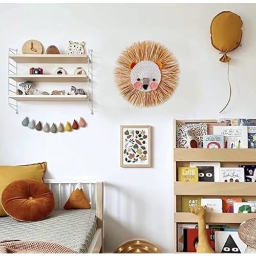 Charlbytion Wall Art Animal Head Hand Knitted Hanging,Cotton Thread Weaving Straw Cartoon Tassel Beard Lion Tiger Macrame Pendant Nursery Room Wall Decor for Home Decoration (16''*16'', G)