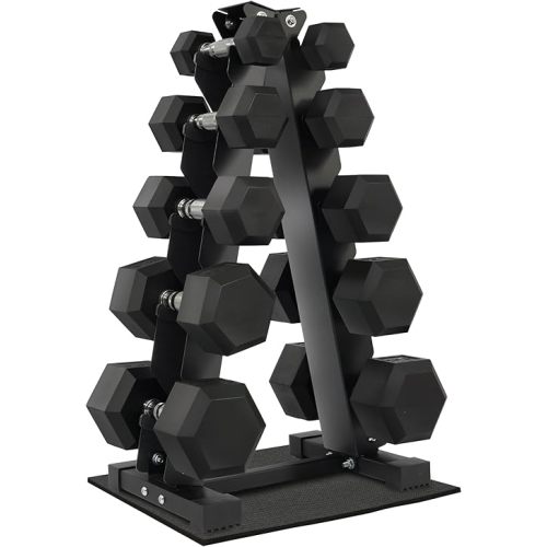 Rubber Coated Hex Dumbbell Weight Sets and Storage Rack, 100LBS Set or 150LBS Set, 5-20 lbs Pairs or 5-25 lbs Pairs
