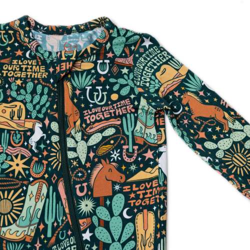 Bamboo Footie Zipper Baby Pajama - Western Cowboy Bamboo Onesie Sleeper - I Love Our Time Together Affirmation – Raising Mama
