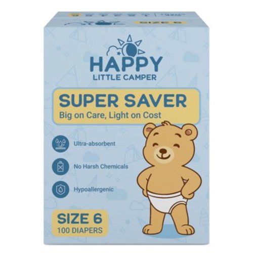 Happy Little Camper Super Saver Baby Diapers, Size 6, 100 Count