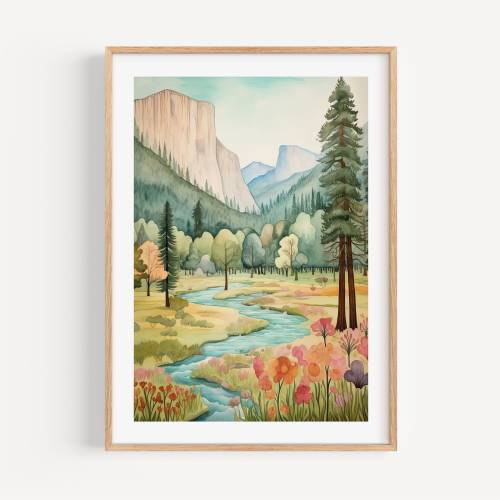 Yosemite National Park Wall Art Watercolor Art Print Modern Travel Gift for Contemporary Home Housewarming Gift