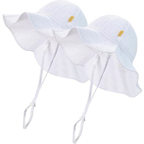 Baby & Toddler Wide Brim Sun Hats UPF 50+ Sun Protection Bucket Cap Cute Adjustable Hat in Seersucker