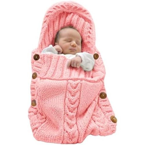 XMWEALTHY Newborn Baby Wrap Swaddle Blanket Knit Wrap Blanket Bag Receiving Blankets Stroller Wrap for Baby Light Pink 0-6 Month