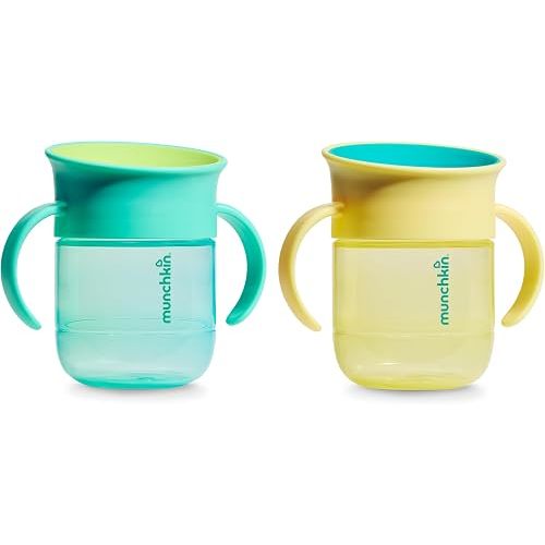 Munchkin Miracle 360 Sippy Cup for Toddlers, 7oz, 2 Pack, Blue/Yellow