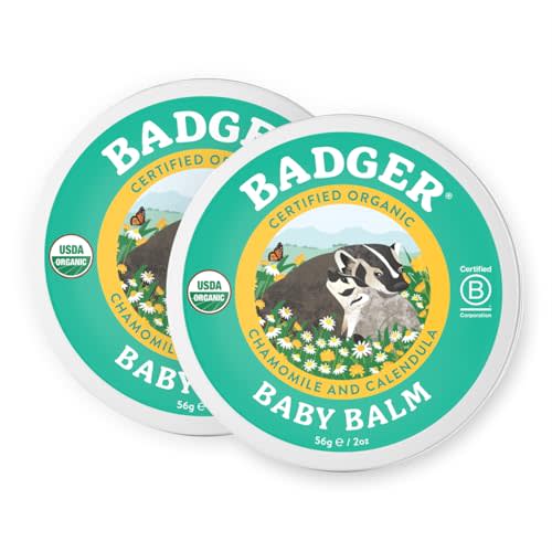 Badger - Baby Balm, Chamomile & Calendula, Certified Organic Baby Balm, Cradle Cap Balm for Babies, Baby Rash Balm, Baby Skin Care, 2 oz (2 Pack)
