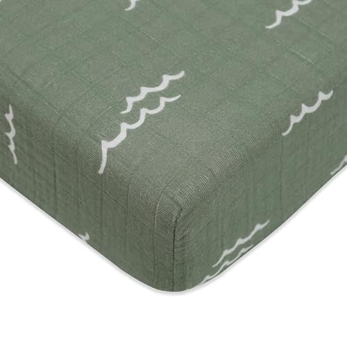 Babyletto 100% Organic Cotton Crib Sheet, GOTS-Certified, Fitted 360°, Ultra-Soft and Breathable Muslin - Ocean Waves