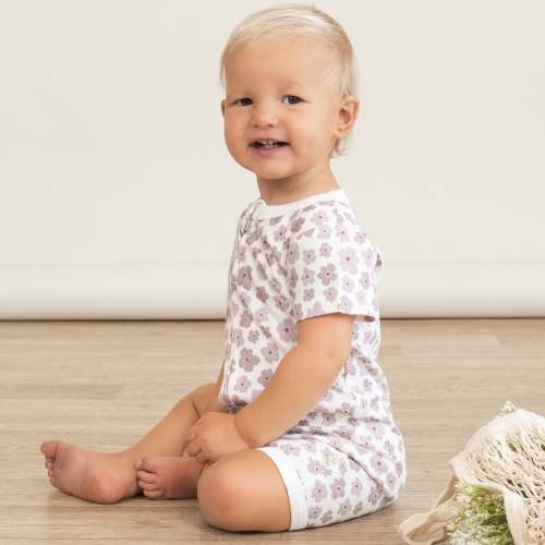 Organic Short Zip Romper - Poppy
