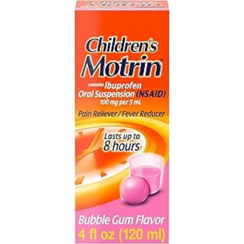 Children's Motrin Oral Suspension Medicine, 100 mg Ibuprofen, Kids Fever Reducer & Pain Reliever for Minor Aches & Pains Due to Cold & Flu, Alcohol-Free, Bubble Gum Flavored, 4 fl. oz
