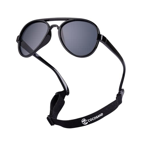 COCOSAND Baby Boys Girls Aviator Sunglasses with Strap Polarized Flexible Retro Pilot for Infants Toddler Age 0-24 Months