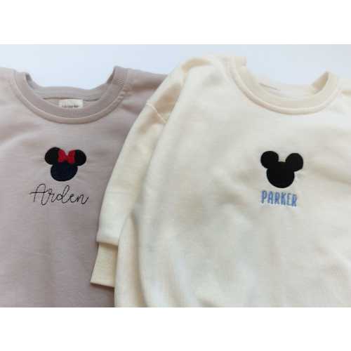 Mickey Minnie Personalized Sweater Bubble Romper, Embroidered Oversized Sweatshirt Romper, Gender Neutral Romper, Customized Baby Gift