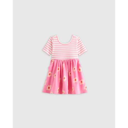 Organic Cotton Skater Dress - Baby Girl in Pink Stripe Floral