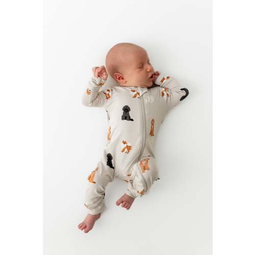 Bamboo Zippered Romper in Fluffy Dog Print | Kyte Baby