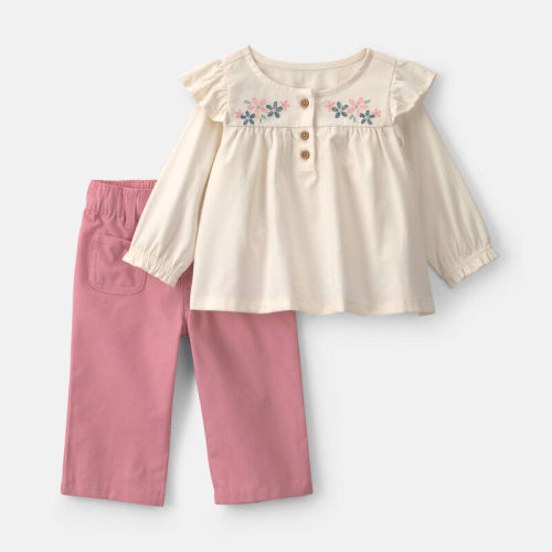 Baby Girl 2-Piece Floral Long-Sleeve Top & Pant Set - Pink/Cream | Carter’s Oshkosh Canada