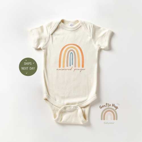 Answered Prayer Baby Onesie®, Rainbow Baby Announcement Bodysuit, IVF Pregnancy Reveal Outfit, Cute Baby Shower Gift, Natural Baby Clothes