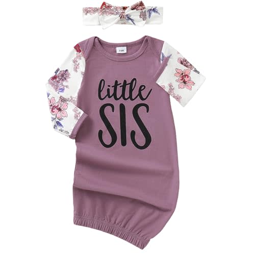 AMAWMW Newborn Baby Girl Little Sister Sleeper Gown Stripe Long Sleeve Nightgown Pajamas Gifts Stuff Essential Outfit
