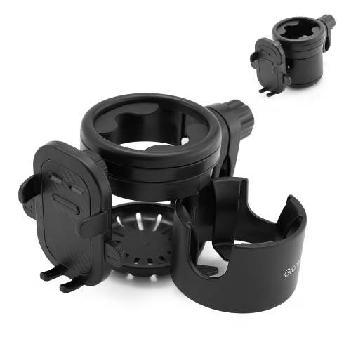 Gromast Universal Stroller Cup Holder with Phone Holder, 3-in-1 Detachable Drink Holder 360° Rotatable, Adjustable Cup Holder for Stroller Wheelchair Bike Walker Scooter - Black