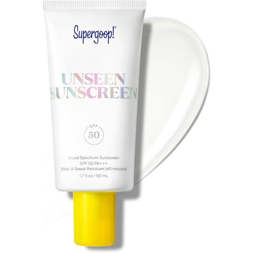 Supergoop! Unseen Sunscreen - SPF 50 - Clear & Invisible Face Sunscreen + Broad Spectrum + Makeup-Gripping Primer - Weightless, Scentless, Oil Free - For All Skin Types & Tones - 1.7 fl oz